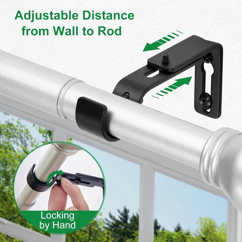 LLPJS Curtain Rod Bracket Adjustable, Drapery Rod Holder Hooks Support Hangers for 1 inch Diameter Window Curtain Rods (Black, 3-Pack) - Image 4
